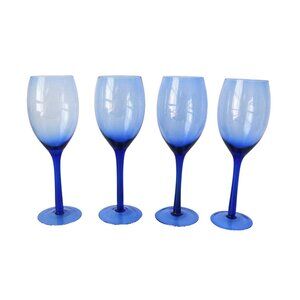 4 Vintage Cobalt Blue Wine Glasses Stem Wine Glass